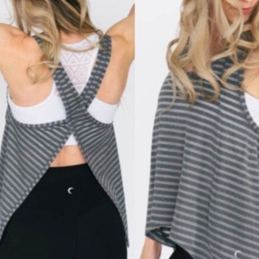 ZYIA Gray Striped Nimbus‎ Women's Split Back Tank Top. Size XL. NWT.